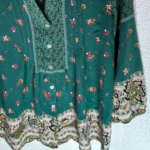 Fig and Flower Green Multicolor Mixed Print Popover Top - Size L - Picture 5 of 11
